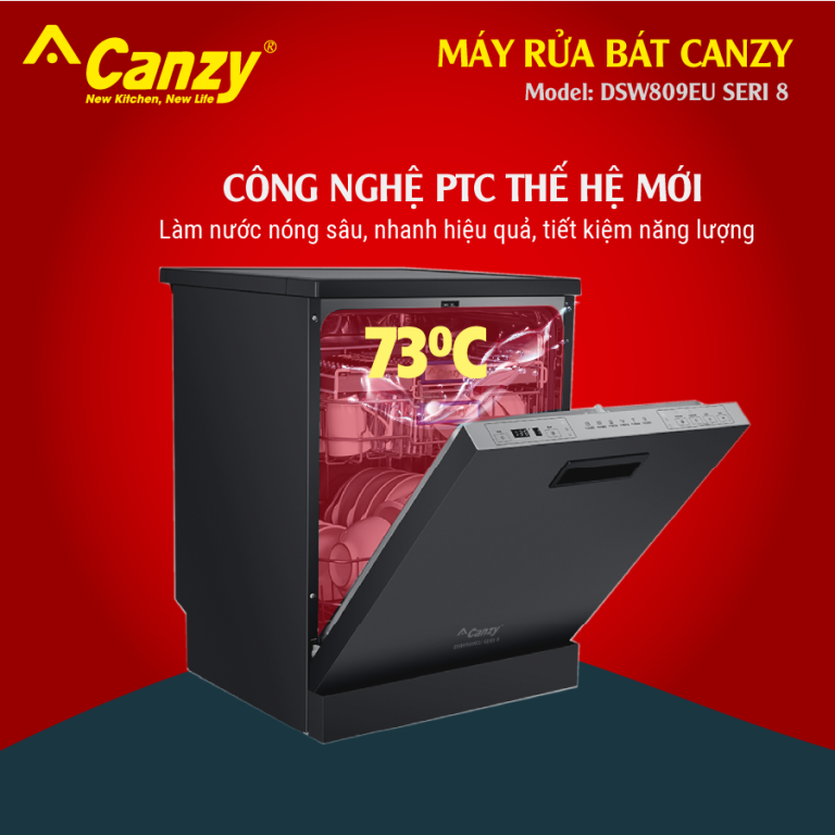 Máy rửa bát Canzy DSW809EU Seri 8 – Công nghệ sấy PTC chính hãng Canzy bảo hành toàn quốc