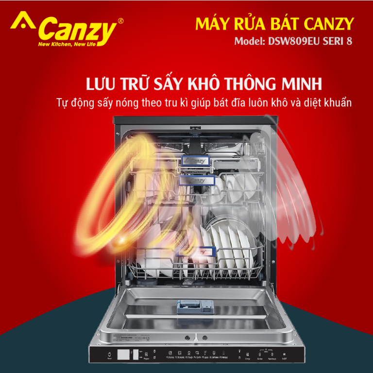 Máy rửa bát Canzy DSW809EU Seri 8 – Công nghệ sấy PTC chính hãng Canzy bảo hành toàn quốc
