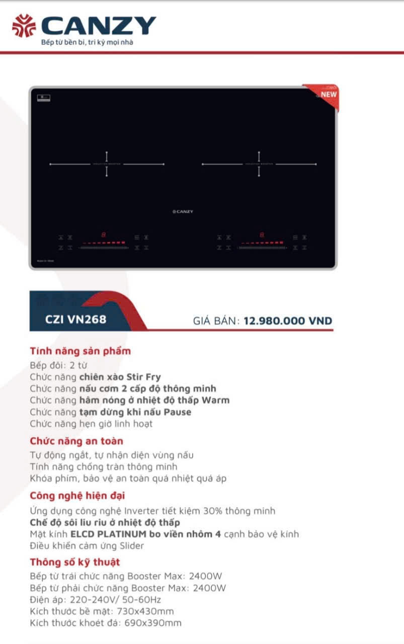 Mua Bếp Từ Đôi Canzy CZ VN268 Chính Hãng