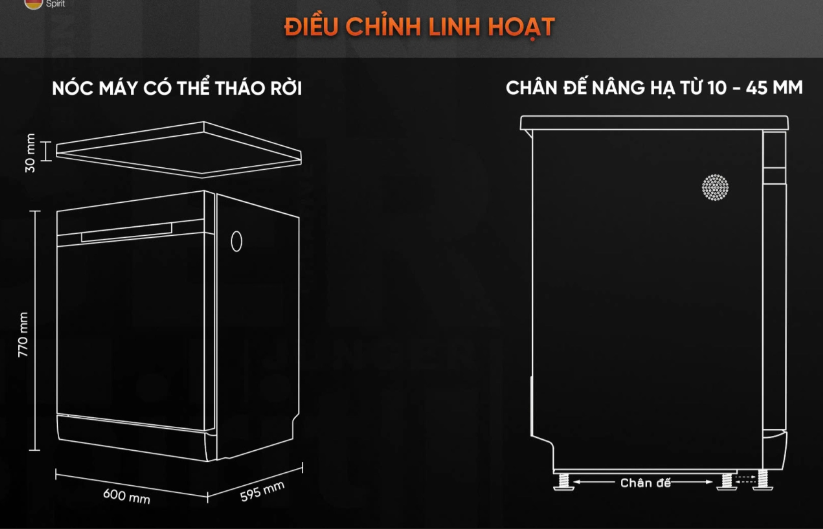 Kích thước máy Rửa Bát Junger Leopard DWJ 143