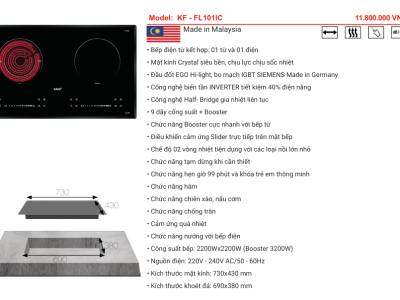 Bếp từ đôi KAFF KF FL101IC - Bếp 1 từ 1 hồng ngoại giá tốt chính hãng KAFF