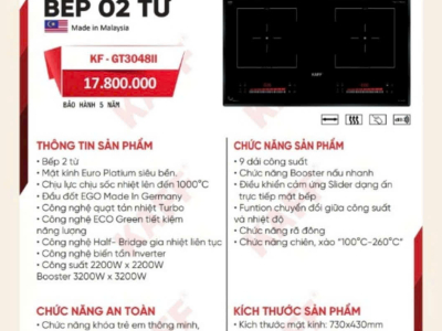Bếp Từ Đôi KAFF KF-GT3048II - Chính hãng KAFF nhập Malaysia cao cấp - Bảo hành 5 năm tại nhà