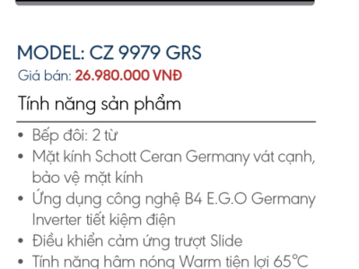 Bếp điện từ Canzy CZ 9979 GRS - Bếp từ nhập khẩu Premium