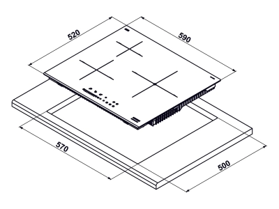 Bếp từ 3 vùng nấu Hafele HC-I6035B bản vẽ kỹ thuật