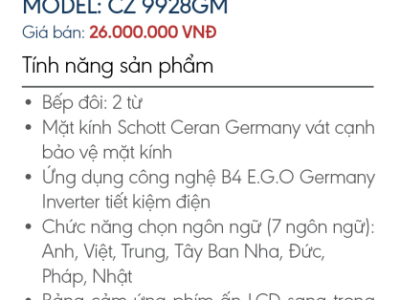 Bếp từ đôi Canzy CZ 9928GM- bếp cấu hình khủng