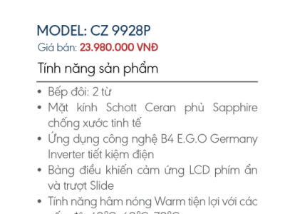 Bếp từ đôi Canzy CZ 9928P - bếp điện từ Đức sang trọng