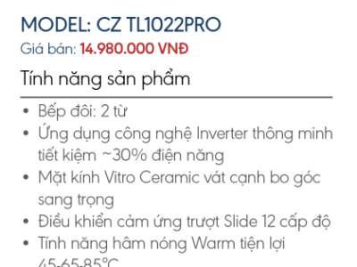 Bếp từ đôi Canzy CZ TL1022 PRO - Thái Lan