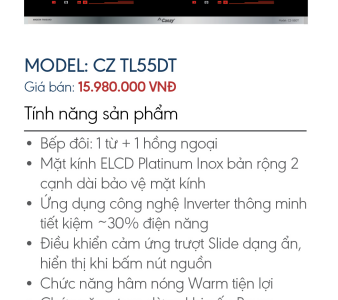 CZ TL55DT - Bếp 1 từ 1 điện Thái Lan Canzy