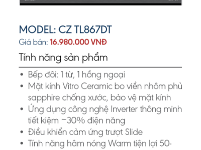 CZ TL867DT Bếp 1 từ 1 điện Thái Lan
