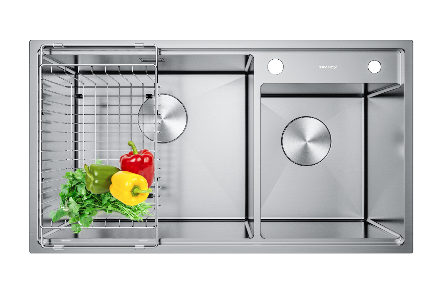 Chậu rửa bát 2 hố GrandX GX8648DS SMOOTH Bồn rửa chén cao cấp