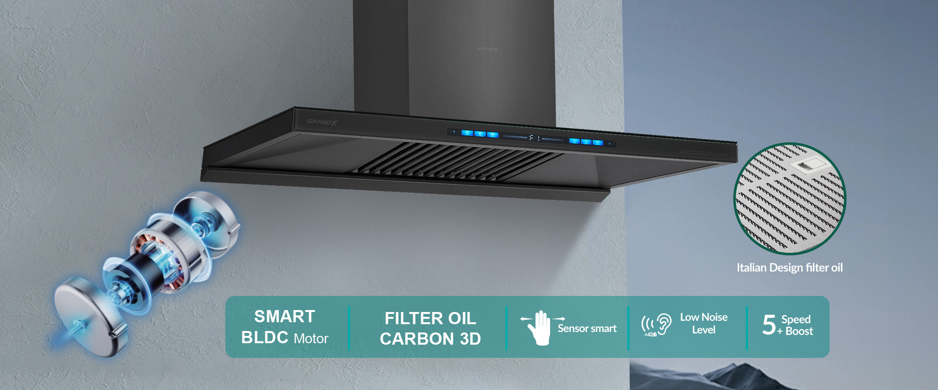 Hút mùi GrandX GX H70T81G - Hút chữ T chuẩn Âu