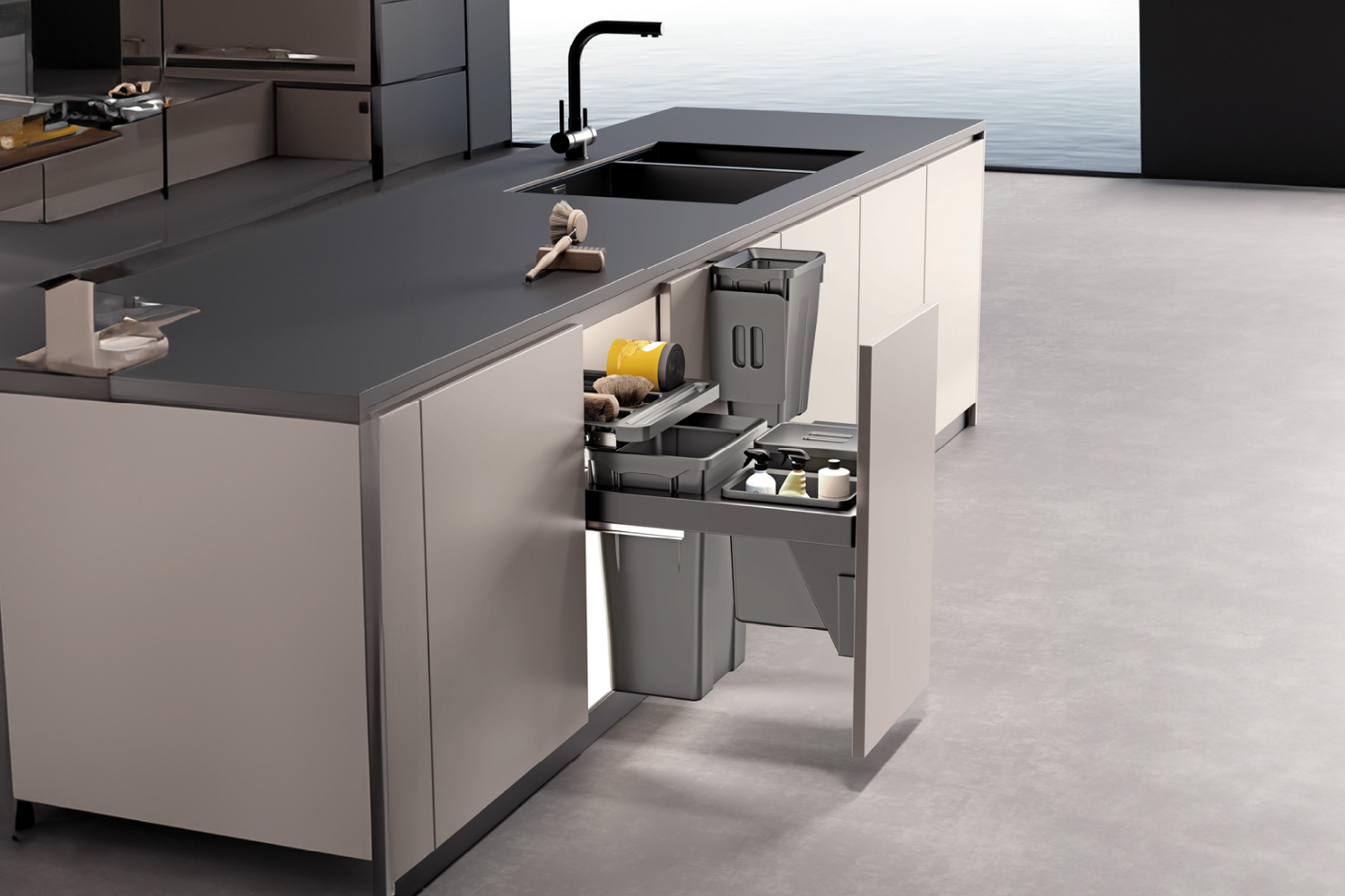 Thùng rác đôi cánh kéo âm tủ GrandX XW.D30 cao cấp